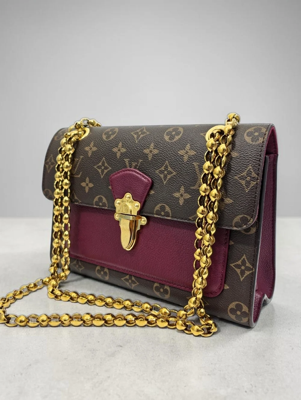 Louis Vuitton Victoire Monogram Chain Flap Bag Burgundy Purple Crossbody Bag
